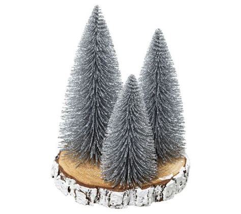 Lot De 3 Sapins Sur Rondin Bois 20cm Argent Décoration De Fête But