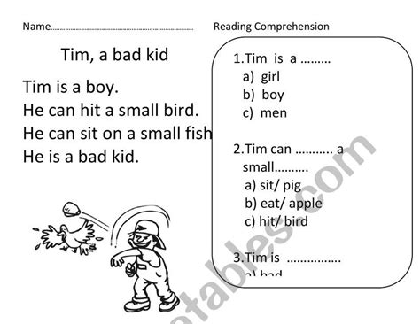 Phonics Worksheets Reading Comprehension With Questions