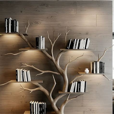 Tree Decorative Bookshelf Carved Embossed Wall Mounted Bookshelf Solid