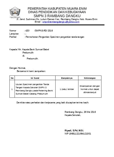 Detail Surat Permohonan Perubahan Specimen Bank Koleksi Nomer 9