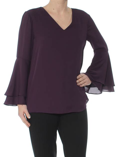 Alfani Alfani Womens Purple Bell Sleeve V Neck Blouse Top Size