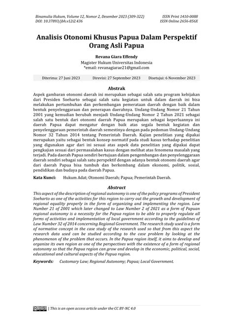 PDF Analisis Otonomi Khusus Papua Dalam Perspektif Orang Asli Papua