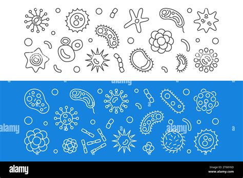 Set Of 2 Virus And Microorganism Horizontal Banners Set Vector