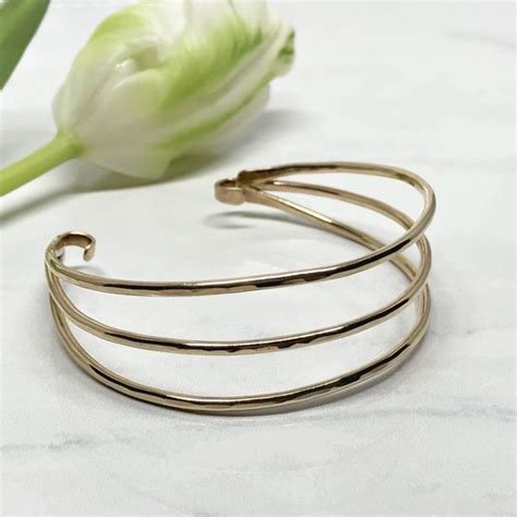 The Ellen Gold Cuff Bracelet Wire Cuff Bracelets Bella Rose Jewelry