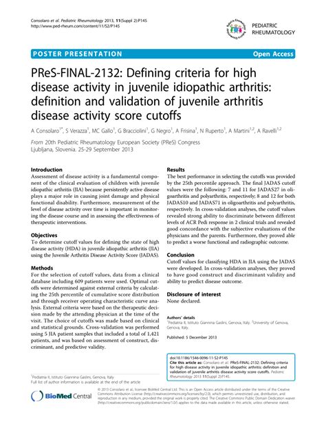 Pdf Pres Final 2132 Defining Criteria For High Disease Activity In Juvenile Idiopathic