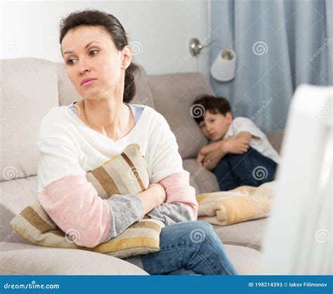 Upset Woman After Quarrel With Son Stock Image Image Of Domestic