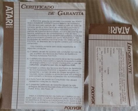 Certificado de Garantia Original Atari 2600 Polyvox Acessório p