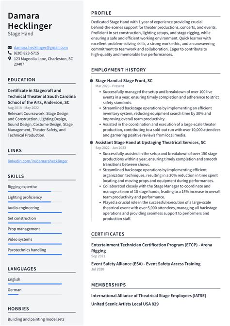 12 Stage Hand Skills Definition And Examples Resumecat