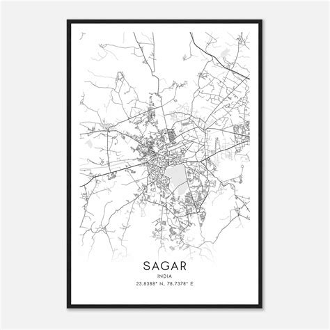 Sagar India Map Poster, Sagar City Road Wall Art Print - Custom Maps ...