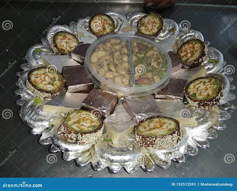 Sweet Decoration Mewa Bite Anjir Pista Roll Kaju Jalebi Stock Image