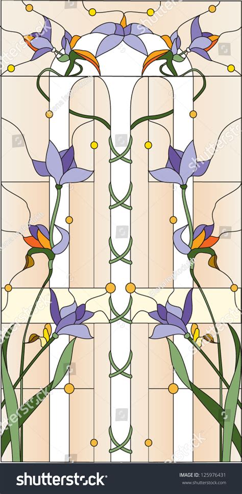Purple Flowers Stained Glass Window Stock Vector 125976431 Shutterstock