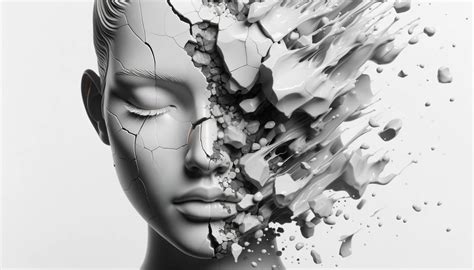 D Render Of A Woman S Face Broken In Half By Rocks