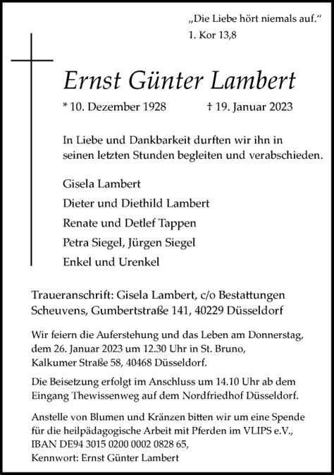 Alle Traueranzeigen F R Ernst G Nter Lambert Trauer Rp Online De