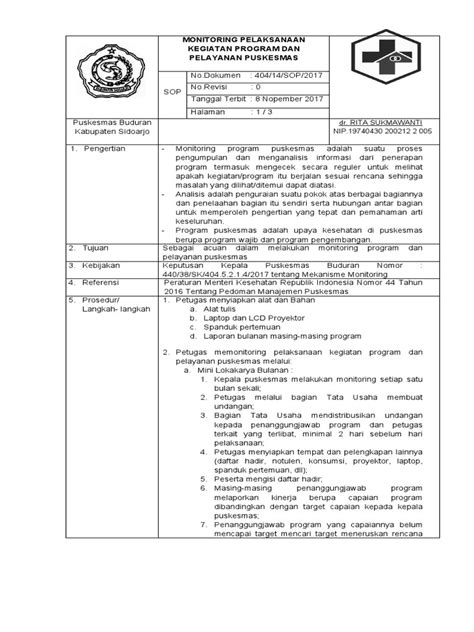 115 Ep 1 Sop Monitoring Pelaksanaan Kegiatan Program Dan Pelayanan Pdf