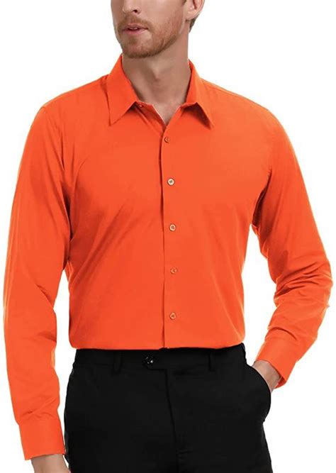 Paul Jones Mens Business Casual Long Sleeves Dress Shirts Orange