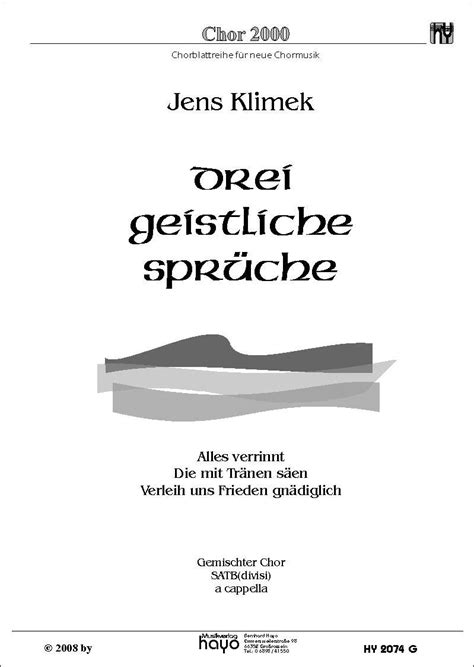 Drei Geistliche Spr Che Jens Klimek Noten F R Gemischten Chor