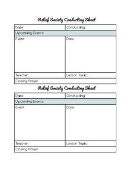 Relief Society Conducting Sheet By Miss Holladay S Special Education