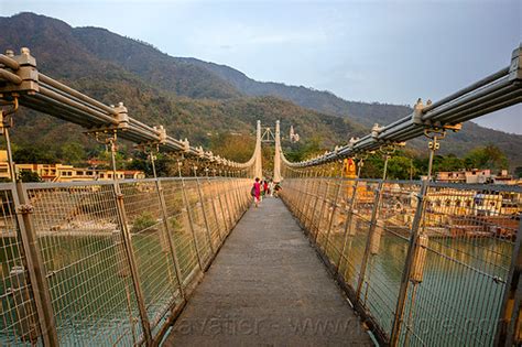 Ram Jhula Suspension Bridge over Ganges River in Rishikesh (India)