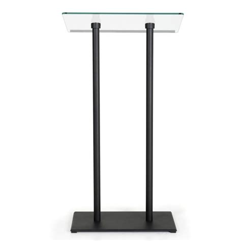 Tempered Clear Glass Podium with Aluminum Front Panel Silver Lectern Pulpit Desk – Displays Market