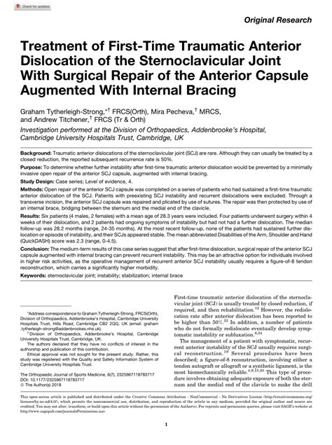 PDF Treatment Of First Time Traumatic Anterior Dislocation Of The