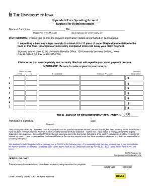 Fillable Online Dependent Care Spending Account Request For