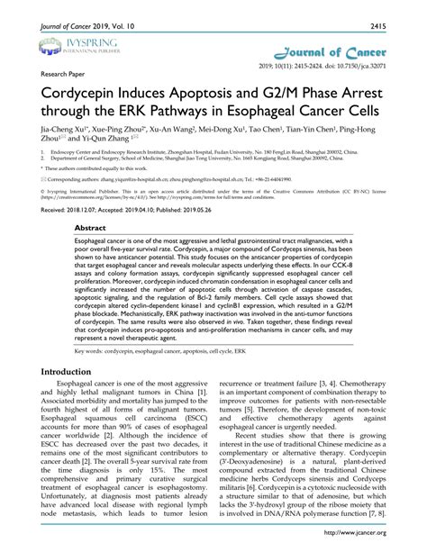 Pdf Cordycepin Induces Apoptosis And G2m Phase Arrest Through The