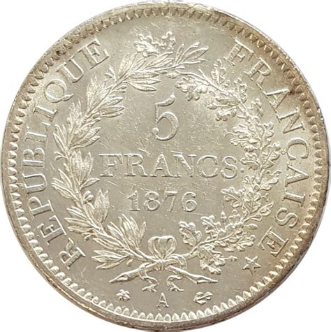 FRANCE 5 FRANCS HERCULE DUPRE 1876 A Paris TTB Gonçalves Lobo