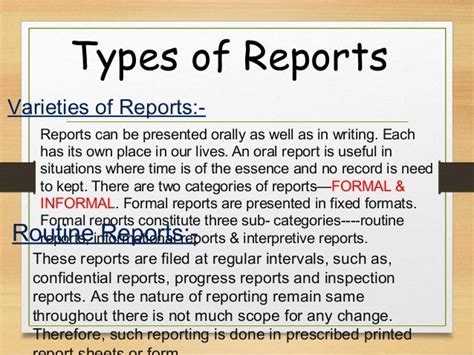 Essentials Of Writingtypes Of Reports Parts Of Report