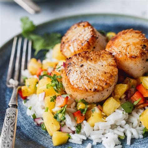 Seared Scallops With Coconut Rice And Pineapple Salsa Fork In The Kitchen