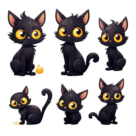 Coleção De Personagem De Desenho Animado De Gato Preto Com Lua Cheia Durante A Temporada De