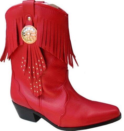 Ladies Red 100 Leather Tassel Boots Cowboy Western Cowgirl Tassle