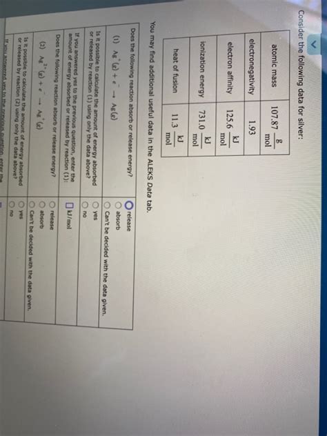 Solved Consider The Following Data For Silver Atomic Mass Chegg