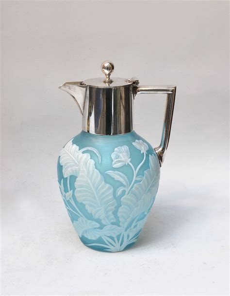 Turquoise Cameo Glass Claret Jug With Silver Plated Mount Denton Antiques