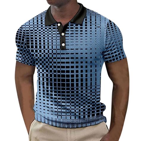 Hfolob Men S Classic Polo Shirt Male Black Plaid Printed Short Sleeve