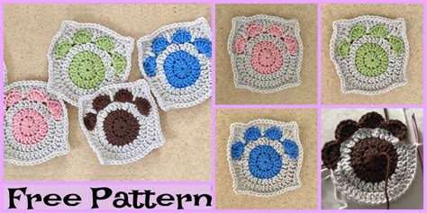 Paw Print Granny Squares Free Crochet Pattern DIY 4 EVER