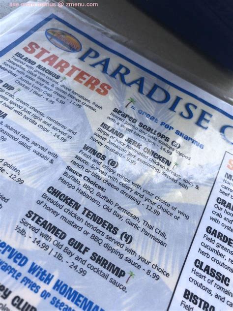 Menu at Paradise Grill pub & bar, Long Neck, Bay Rd