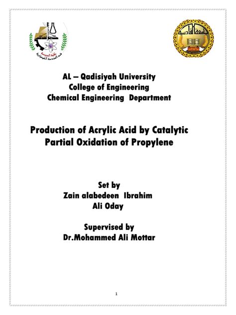 Production of Acrylic Acid by Catalytic Partial Oxidation of Propylene ...