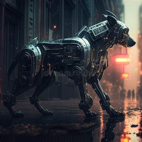 Futuristic Robot Dog In Dystopian City Made With Generative Ai Stock