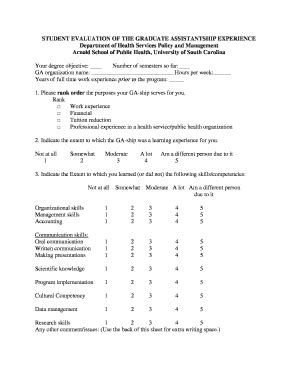 Fillable Online Sph Sc Student Evaluation Of The Graduate Assistantship