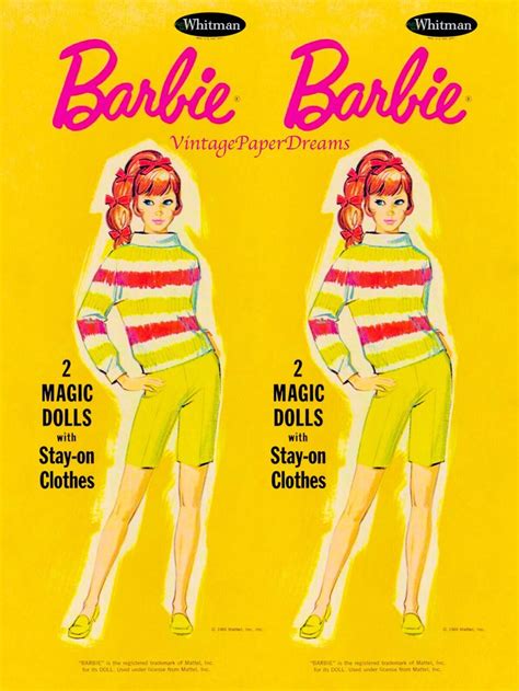 An Advertisement For Barbie S Vintage Paper Dolls Featuring Two Women