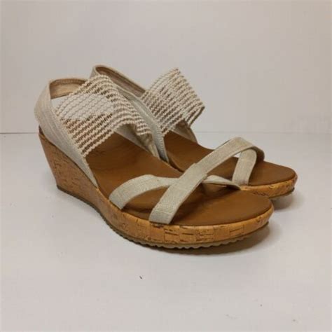 Skechers Wedge Sandals 8 BEVERLEE HIGH TEA Linen Nude… - Gem