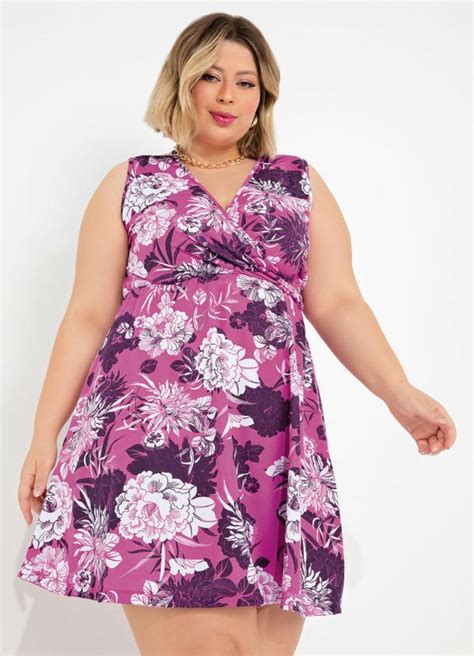 Vestido Floral Rosa Transpassado Plus Size Queima De Estoque