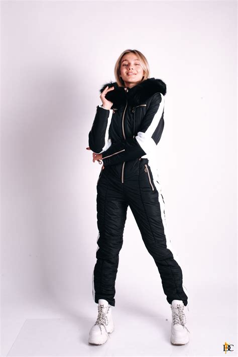 Women Ski Jumpsuit Black With White Insert Ski Suit Etsy