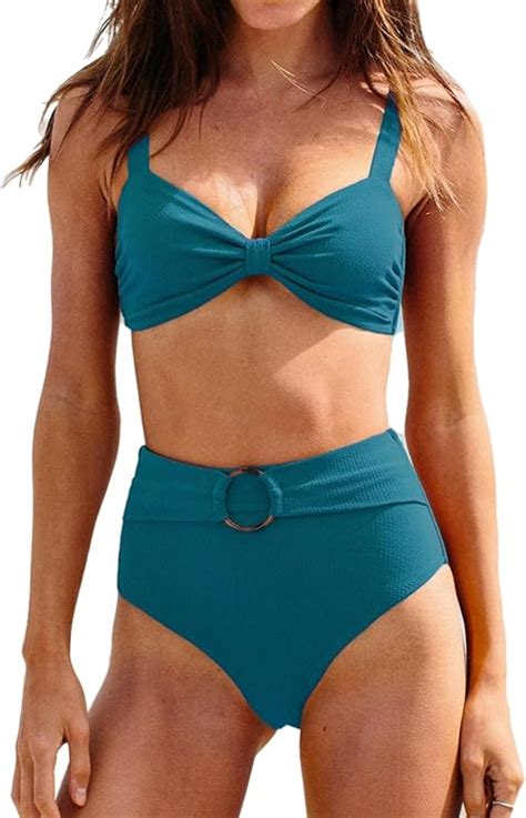 Amazon CUPSHE Women Bikini Set Bowkont Front Tummy Control High Waisted Belted Bottom S