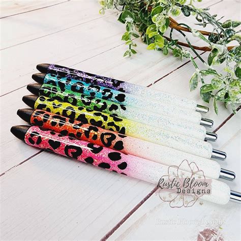 Personalized Glitter Pens Ombre Leopard Pen Epoxy Cheetah Pens Etsy