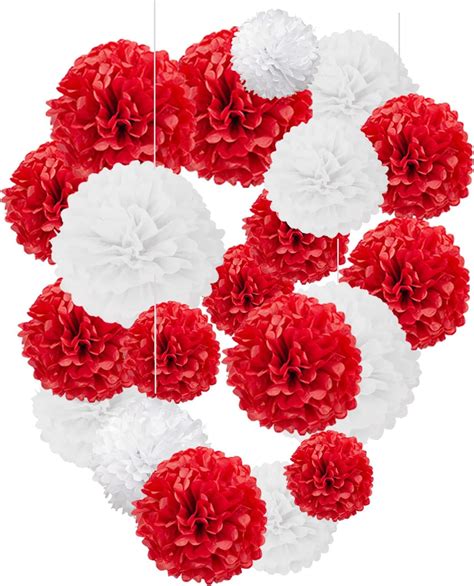 Amazon.com: Capesaro Red and White Paper Pom Poms - 10",12" Tissue Pom Poms Decorations for ...