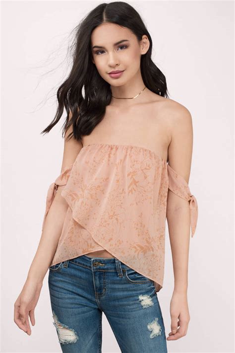 Nude Floral Shirt Pink Shirt Strapless Shirt Pink Top Tobi US