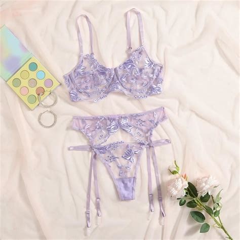 Lot de Lingerie Sexy Femme Sous Vêtements Ensemble Soutien Gorge G String Porte Jarretelles