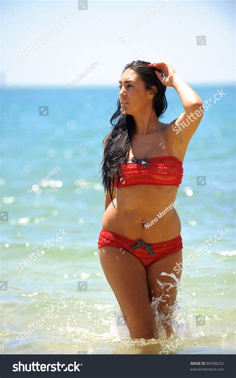Brunette Woman Sexy Red Bikini Beach Stock Photo Shutterstock