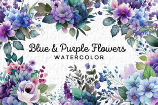 Blue Purple Flowers Watercolor Clipart Graphic By Folv Creative Fabrica